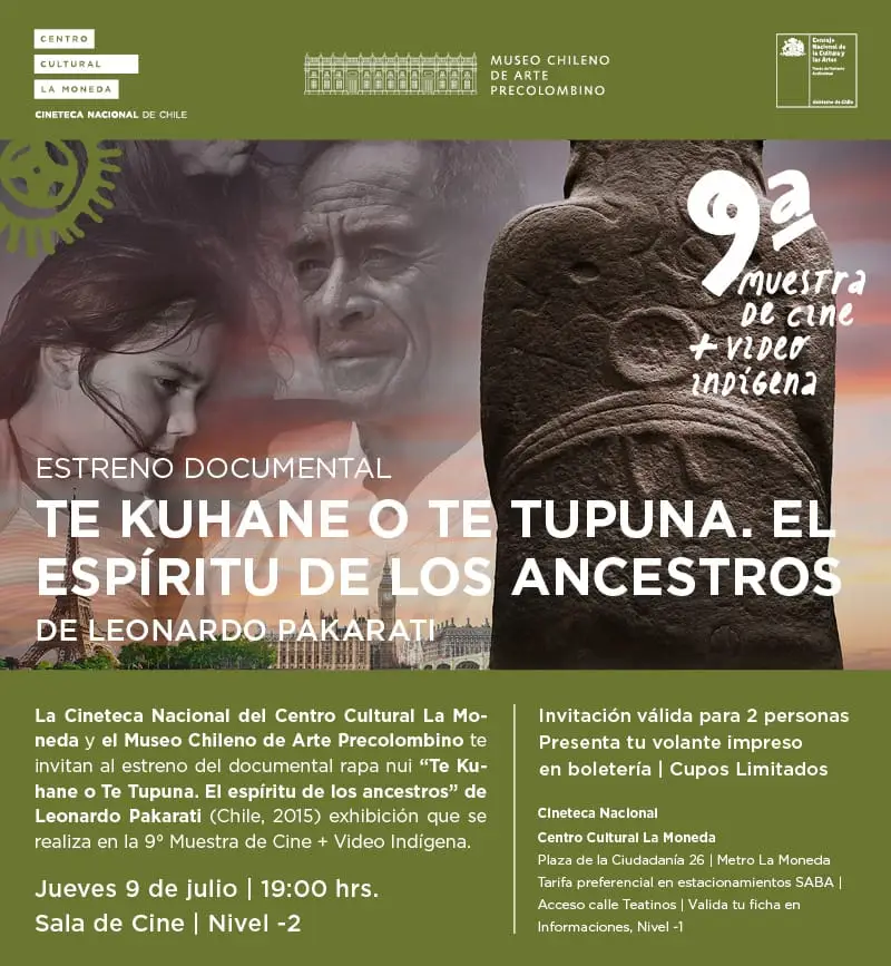 Invitación promocional del documental "Te Kuhane o te Tupuna.